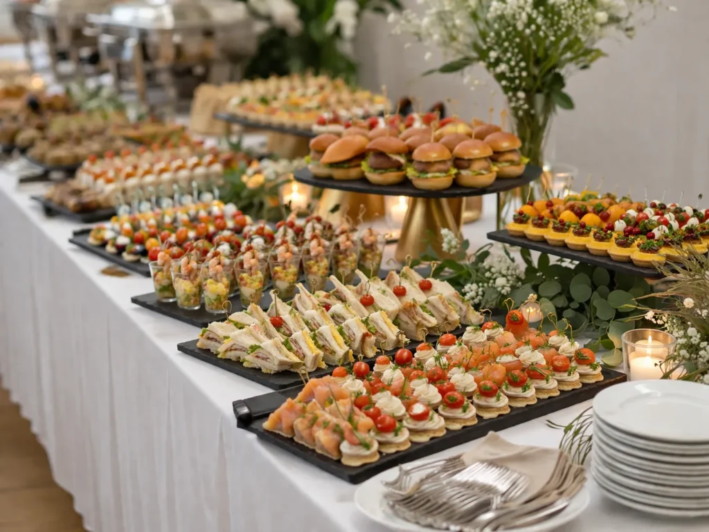 Buffet traiteur avec plateaux de nourriture pour événement à Saint-Dizier